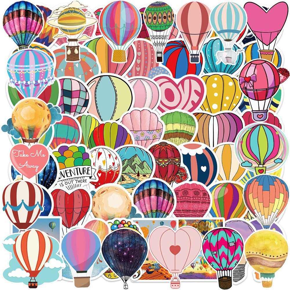 100Pcs Hot Air Balloon Stickers | Hot Air Balloon Balloons Vinyl Stickers Waterproof for Mobile Phone, Water Bottle, Laptop, Guitar, Motorcycle, Skateboard, Luggage - Decoration Gifts for Kids, Teens