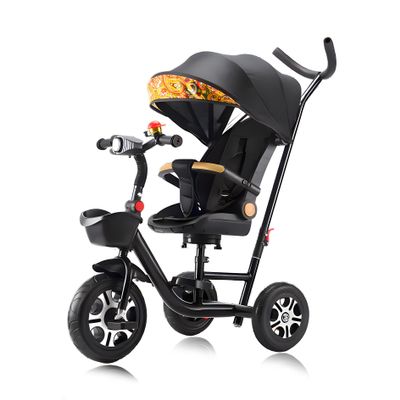 BEUDUOQI Kids Tricycle,Tricycle Stroller,Kid Stroller,5 in 1 Foldable Kids Trike with Rotate Seat/Removable Push Handle/Canopy/Seat Armrest/Storage Basket,Double Brakes Kids Bike,Black a