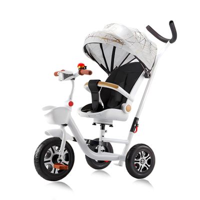 BEUDUOQI Kids Tricycle,Tricycle Stroller,Kid Stroller,5 in 1 Foldable Kids Trike with Rotate Seat/Removable Push Handle/Canopy/Seat Armrest/Storage Basket,Double Brakes Kids Bike,Whitec