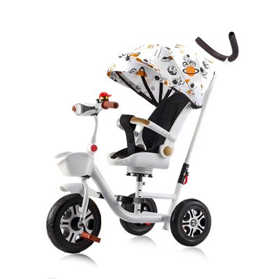 BEUDUOQI Kids Tricycle,Tricycle Stroller,Kid Stroller,5 in 1 Foldable Kids Trike with Rotate Seat/Removable Push Handle/Canopy/Seat Armrest/Storage Basket,Double Brakes Kids Bike,White b