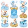 9 Pieces Bear Baby Shower Honeycomb Centerpieces Bear Table Decorations 3D Table Topper Decor for Kids Birthday Gender Reveal Newborn Party Favors Supplies (Blue Bear) view 1