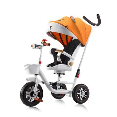 BEUDUOQI Kids Tricycle,Tricycle Stroller,Kid Stroller,5 in 1 Foldable Kids Trike with Rotate Seat/Removable Push Handle/Canopy/Seat Armrest/Storage Basket,Double Brakes Kids Bike,White a