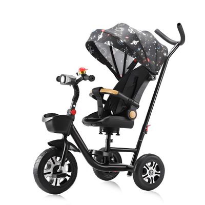 BEUDUOQI Kids Tricycle,Tricycle Stroller,Kid Stroller,5 in 1 Foldable Kids Trike with Rotate Seat/Removable Push Handle/Canopy/Seat Armrest/Storage Basket,Double Brakes Kids Bike,Blackb