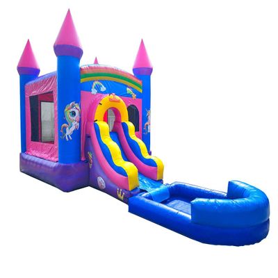 Crossover Inflatable Bounce House with Slide for Kids, 26.5 x 12 x 14.5 Foot Pink Unicorn Castle Combo Bouncer Waterslide Jumper - Includes Pool, Blower, Stakes, Patches and Storage Bag