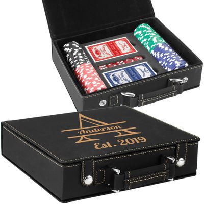 Oezzo Personalized Poker Set with 100 Chips, Custom Case, Cards and Dice - Perfect Wedding or Dad's Gift (Black/Gold)