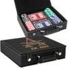 Oezzo Personalized Poker Set with 100 Chips, Custom Case, Cards and Dice - Perfect Wedding or Dad's Gift (Black/Gold) view 1