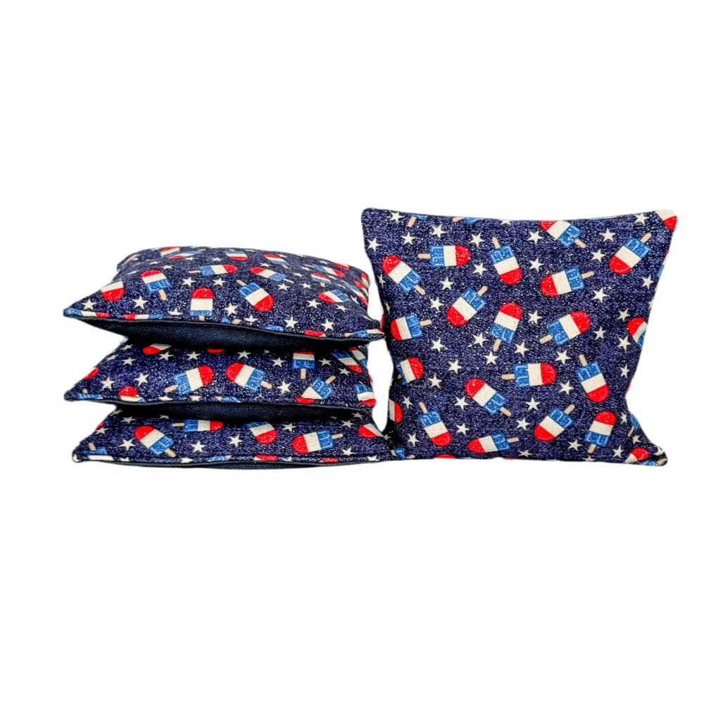 Patriotic Cornhole Bags (4-Pack) - July 4th, USA, America, Red White Blue, Memorial Day (Bomb-Pop)