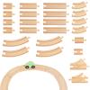 Wooden Train Tracks 24 Piece Set, Track Expansion and 9 Distinct Pieces - 100% Compatible with All Major Brands Including Thomas Wooden Railway System view 1