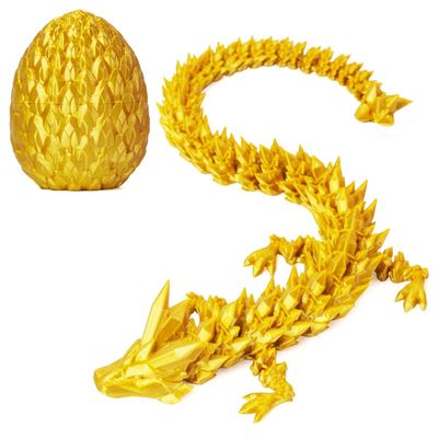 AUMEILLER 3D Printed Dragon, Beautiful Flexible Crystal Dragon,Fidget Dragon Eggs for Kids(Gold)