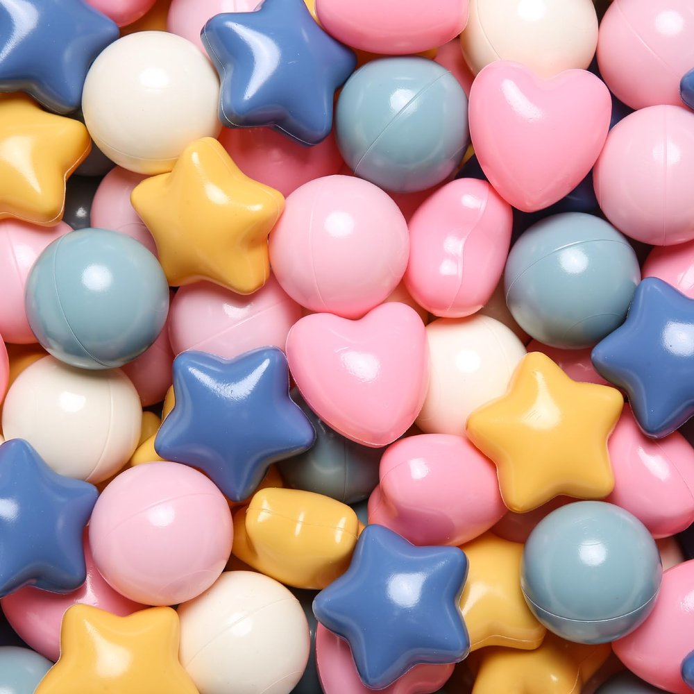 TRENDPLAY Ball Pit Balls Star and Heart Shapes for Toddlers - 200 Count Plastic Balls for Ball Pit Fun and Play (Yellow Blue Pink)