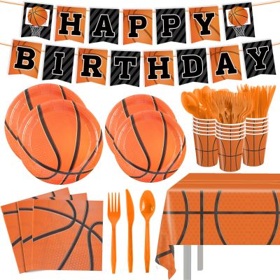 170Pcs Basketball Party Supplies Basketball Birthday Decorations Paper Plates Napkins Tablecloth Banner Cups Disposable Tableware Set for Boys Kids Birthday Party Decorations Serves 24
