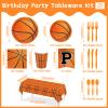 170Pcs Basketball Party Supplies Basketball Birthday Decorations Paper Plates Napkins Tablecloth Banner Cups Disposable Tableware Set for Boys Kids Birthday Party Decorations Serves 24 view 2