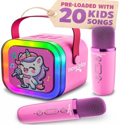 Move2Play, Karaoke Machine for Kids | Includes 20+ Kid Songs | 2 Microphones | Connect with Bluetooth | 3, 4, 5, 6, 7+ Year Old Gift | Toy for Girls, Boys, & Toddler | Birthday Present