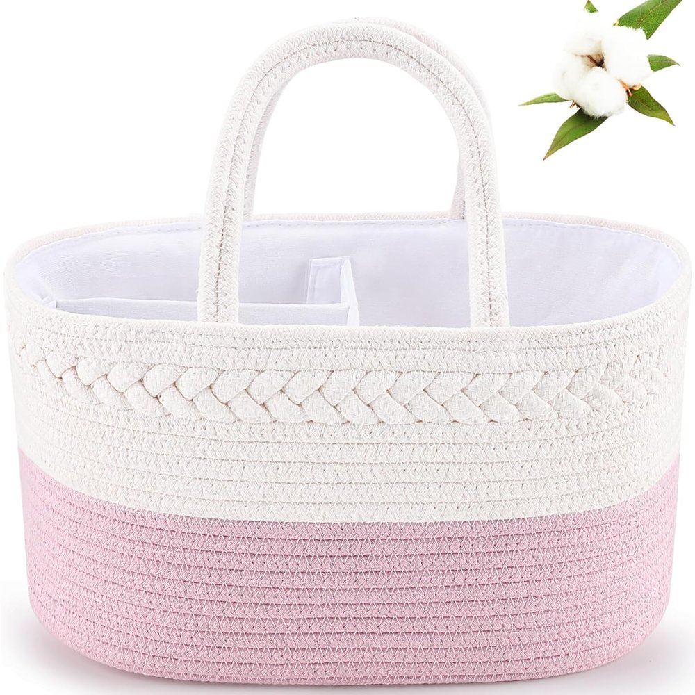 kamuavni Cotton Rope Diaper Caddy Organizer, Nursery Storage Bin and Car Organizer for Diapers and Baby Wipes,Changing Table Baby Diaper Storage For Baby Shower & New Mums