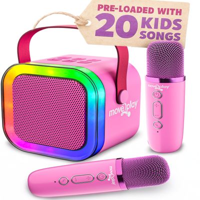 Move2Play, Karaoke Machine for Kids | Includes 20+ Kid Songs | 2 Microphones | Connect with Bluetooth | 3, 4, 5, 6, 7+ Year Old Gift | Toy for Girls, Boys, & Toddler | Birthday Present
