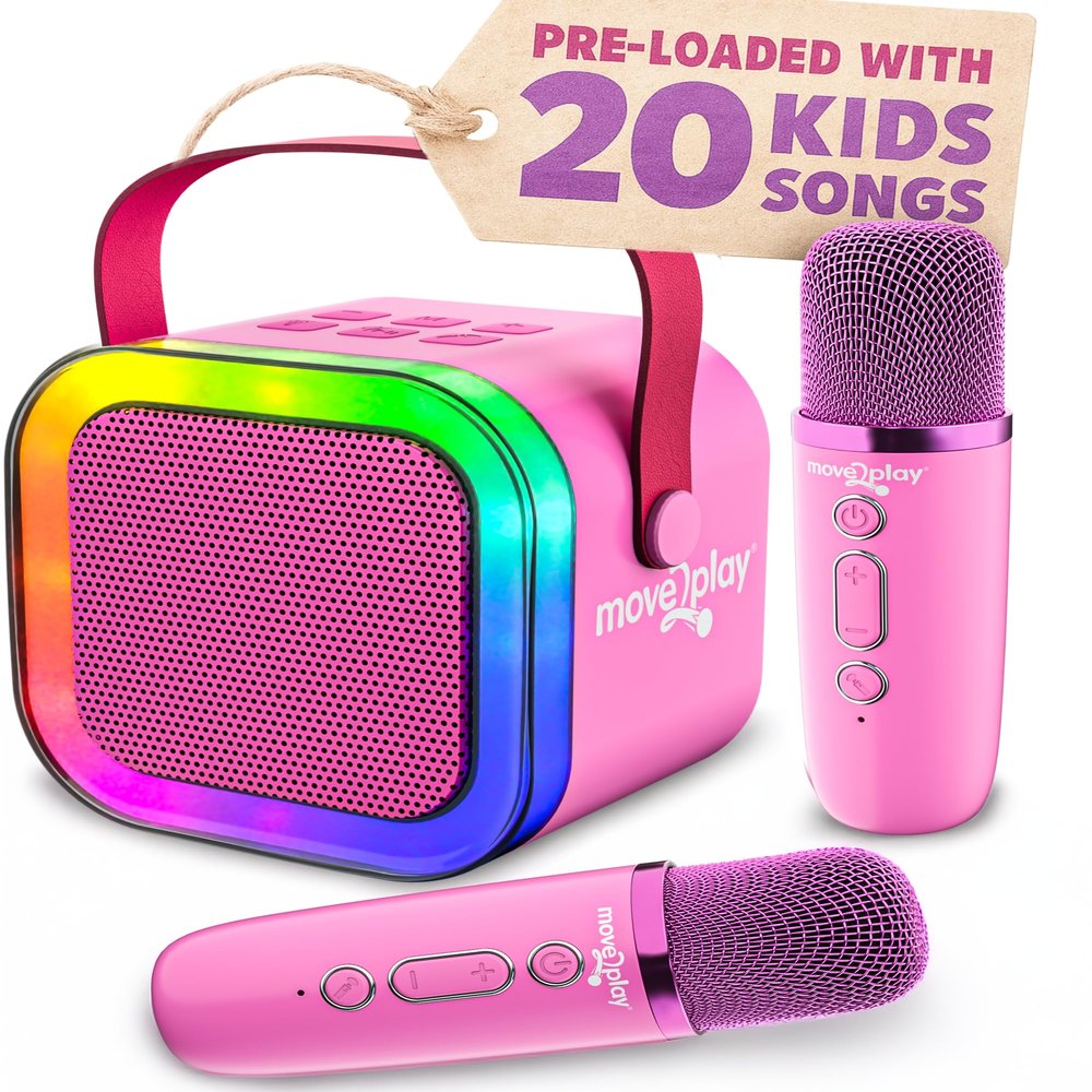 Move2Play, Karaoke Machine for Kids | Includes 20+ Kid Songs | 2 Microphones | Connect with Bluetooth | 3, 4, 5, 6, 7+ Year Old Gift | Toy for Girls, Boys, & Toddler | Birthday Present