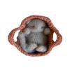 Fluffy Sleeping Kitten Grey toy. Realistic Newborn Cat in the coral basket | crib. Crochet Handmade Gift for Toddlers. view 1