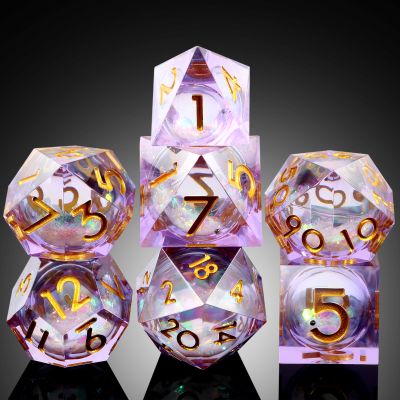 Lilac Liquid Core DND Sharp Dice,DNDND 7PCS Glitter Sparkle Sharp Edge D&D Dice with Gift Case for Dungeons and Dragon Game (Lilac)