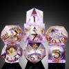 Lilac Liquid Core DND Sharp Dice,DNDND 7PCS Glitter Sparkle Sharp Edge D&D Dice with Gift Case for Dungeons and Dragon Game (Lilac) view 1