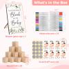 115 PCS Shower Games Sign Set - Baby Shower Blocks to Decorate Shower Activitie Sign DIY Blank Wooden Block, Including Decorate a Block Game Sign 50 DIY Blank Wooden Block 24 Acrylic Paint Marker view 4