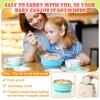 Nuogo 4 Sets 304 Stainless Steel Baby Bowls with Removable Silicone Shell Toddler Bowls with Suction Kids Bowls with Lids Spoons and Fork Anti Scald, Dishwasher Safe (Blue,Green,Yellow,Purple) view 2