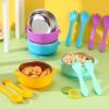 Nuogo 4 Sets 304 Stainless Steel Baby Bowls with Removable Silicone Shell Toddler Bowls with Suction Kids Bowls with Lids Spoons and Fork Anti Scald, Dishwasher Safe (Blue,Green,Yellow,Purple) view 4