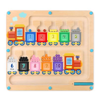 Magnetic Color and Number Maze Toy, Wooden Magnet Balls Educational toys, Fine Motor Skills activities, Montessori Gift Sensory toys for Boys Girls 3-6 Years Old, Preschool Busy Board for Kids