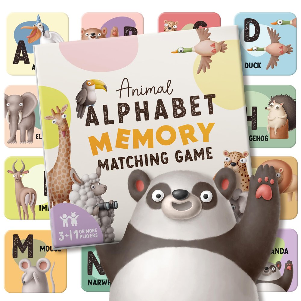 Bonbaloo Alphabet Animals Matching Cards for Kids  52 Durable Memory Cards for Toddlers & Preschoolers, Ages 3+, Fun Educational Game to Improve Focus & Early Learning