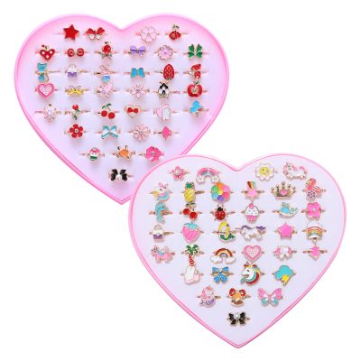 PASEMM 36pcs Little Girl Jewel Rings&36pcs Little Girl Unicorn Jewel Rings