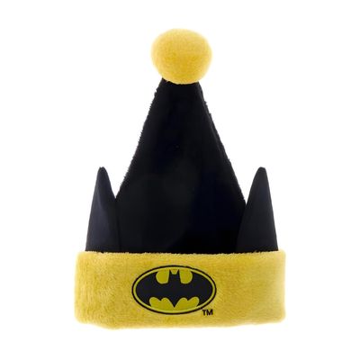 Kurt Adler DC Comics Batman Santa Hat with Bat Ears, One Size, Black and Yellow, 100% Polyester, BM7241