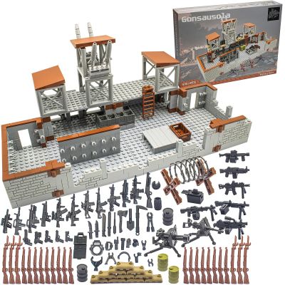 Gonsausola 500+ Pcs Military Base Building Brick Sets Include Defence Base Guard Tower for Army Mini Figures, Weapon Pack Accessories Kits Toys, Guns Weapons Building Block Toy for Kids