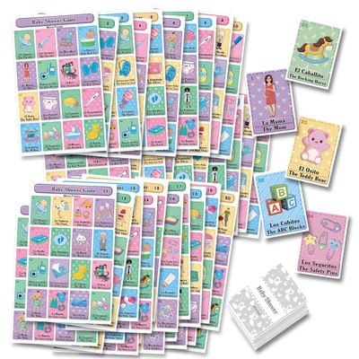 Baby Shower Loteria Fiesta Mexican Bingo Game - Bilingual English and Spanish, for Up to 60 Players