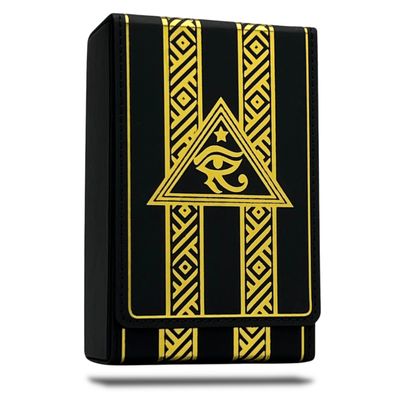 Luck Lab Leather Tarot Card Case/Holder for Most Standard Size Tarot Cards (Fits Deck size with Box measuring 4.875 x 2.875 x 1.25)- Eye of Horus Design (Black and Gold)