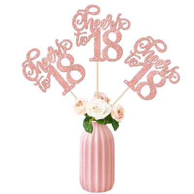 12 PCS Cheers to 18 Centerpiece Sticks Double Sided Glitter Happy 18th Birthday Centerpieces Number 18 Flower Centerpiece for 18th Birthday Party Decorations Table Centerpieces Supplies Rose Gold