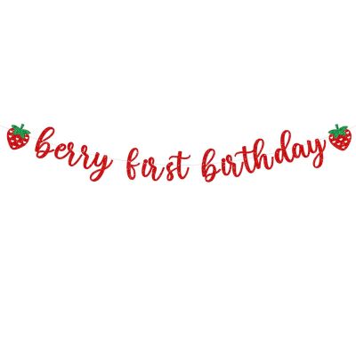 Berry First Birthday Banner,Strawberry 1st Birthday Decorations Glitter Strawberry Banner for Girls Sweet One Party Supplies,Baby Shower (red)