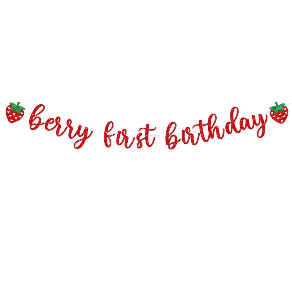 Berry First Birthday Banner,Strawberry 1st Birthday Decorations Glitter Strawberry Banner for Girls Sweet One Party Supplies,Baby Shower (red)