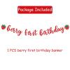 Berry First Birthday Banner,Strawberry 1st Birthday Decorations Glitter Strawberry Banner for Girls Sweet One Party Supplies,Baby Shower (red) view 4