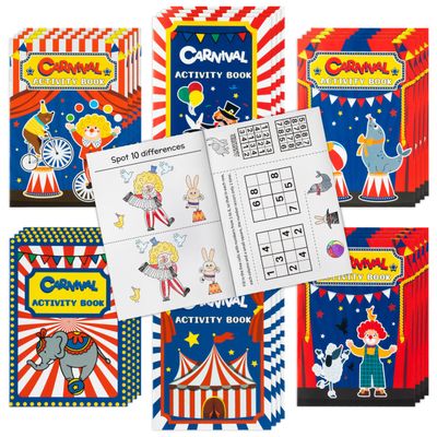 JAPBOR Carnival Activity Coloring Books - 24PCS Mini Circus Carnivals Activities Color Books Bulk for Kids Party Favors, Showman Themed Small Colouring Pages for Birthday Class Drawing Painting Game