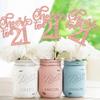 12 PCS Cheers to 21 Centerpiece Sticks Double Sided Glitter Happy 21st Birthday Centerpieces Number 21 Flower Centerpiece for 21st Birthday Party Decorations Table Centerpieces Supplies Rose Gold view 3
