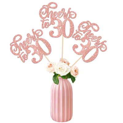 12 PCS Cheers to 30 Double Sided Glitter Happy 30th Birthday Number 30 Flower Centerpiece for 30th Party Decorations Table Centerpiece Supplies Rose Gold