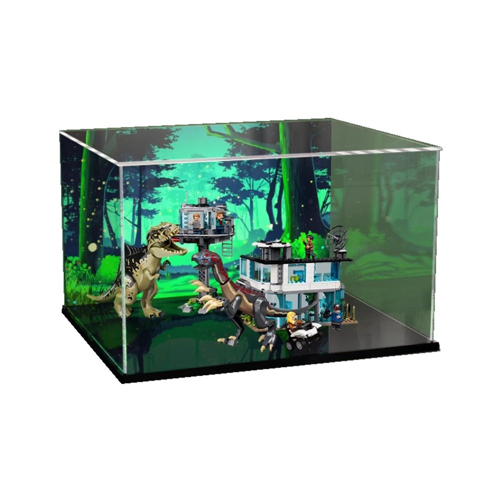 Acrylic Display Case for Lego76949 Behemoth Dragon and Scythe Dragon Building Blocks Box Compatible LegoModel Gift Storage Display (Model not Included) (Black Base with Pattern)