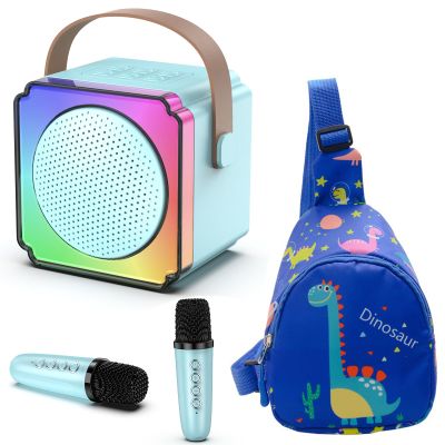 Mini Karaoke Machine, Portable Karaoke Machine with 2 Wireless Microphones, Gifts for Kids, Adults, Girls Boys Birthday Easter Toys, Age 3-12+ Year Olds, Bluetooth Speaker, 1 Bag, for Party (Blue)