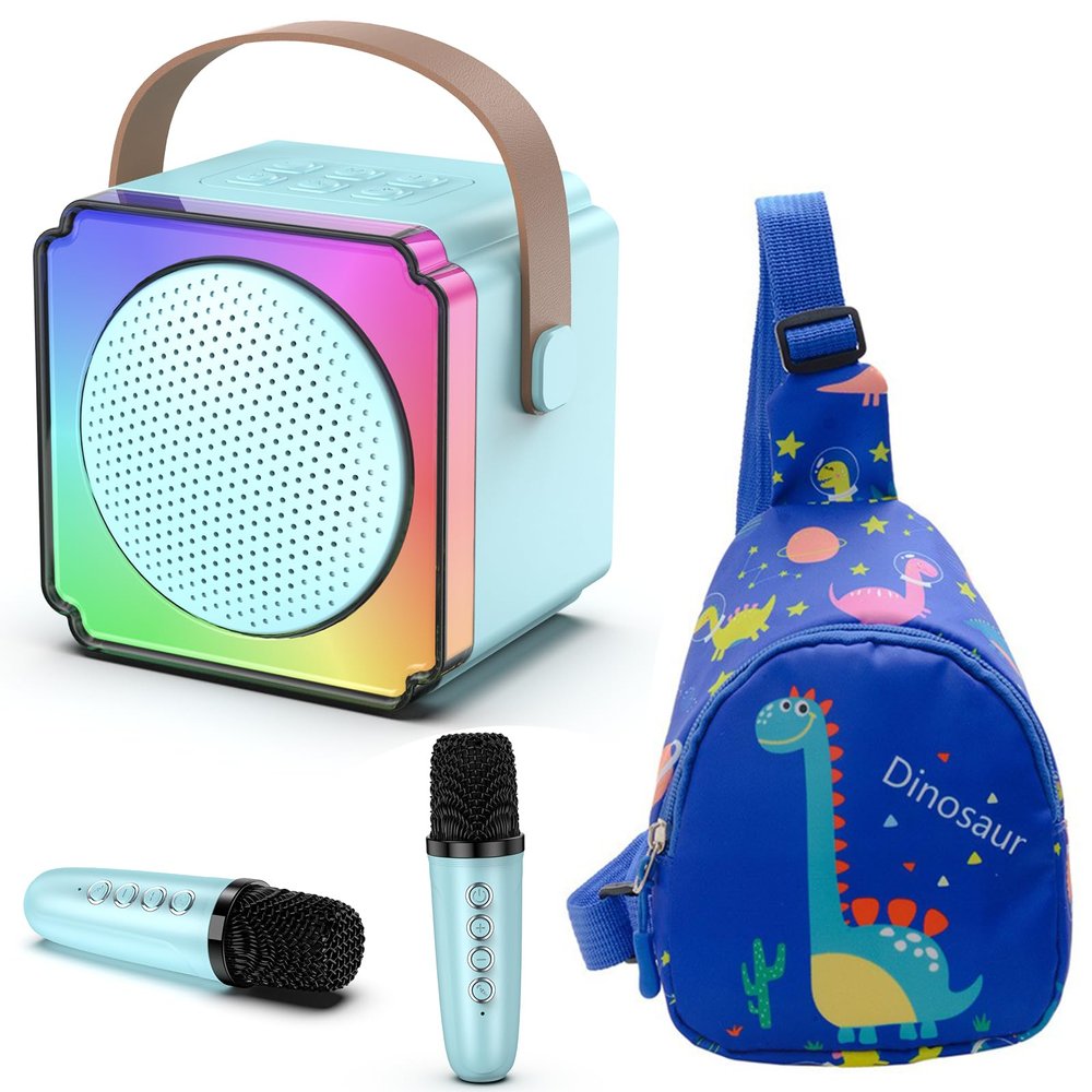 Mini Karaoke Machine, Portable Karaoke Machine with 2 Wireless Microphones, Gifts for Kids, Adults, Girls Boys Birthday Easter Toys, Age 3-12+ Year Olds, Bluetooth Speaker, 1 Bag, for Party (Blue)