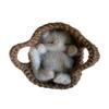Fluffy Sleeping Kitten Grey toy. Realistic Newborn Cat in the brown basket | crib. Crochet Handmade Gift for Toddlers. view 1