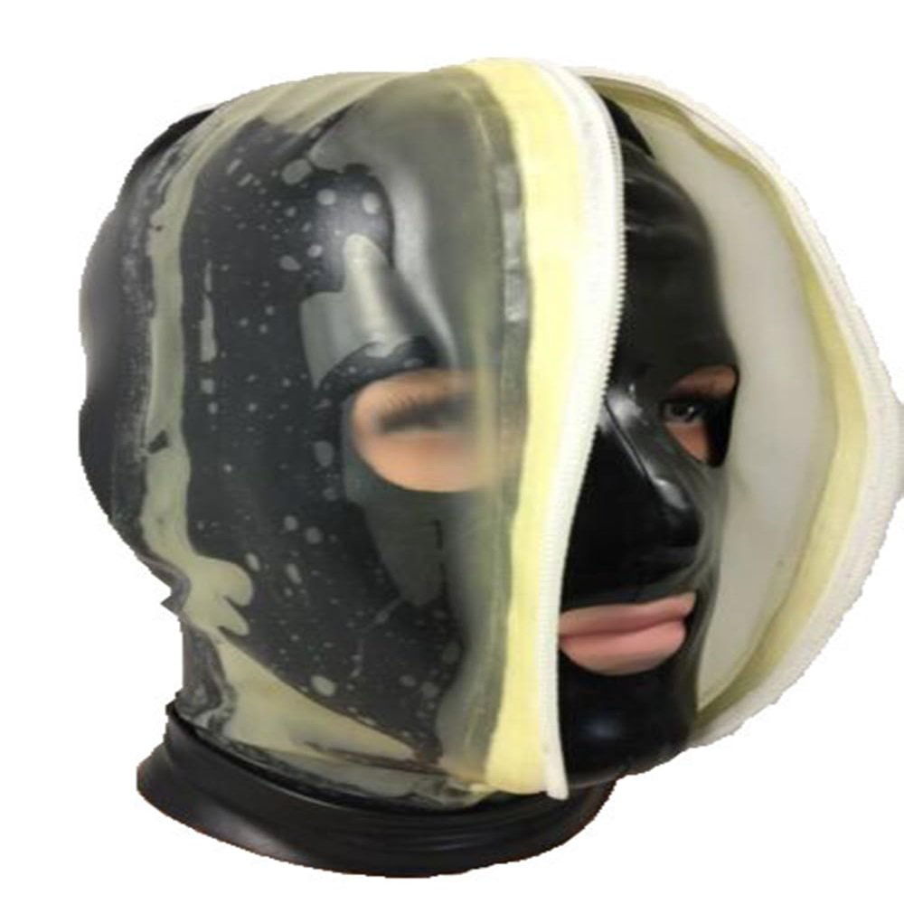 AiCc stylists Latex Hood Rubber Fetish Cosplay Black Transparent Double Layer Hood Suffocation Game Enthusiast Suit (L), Large