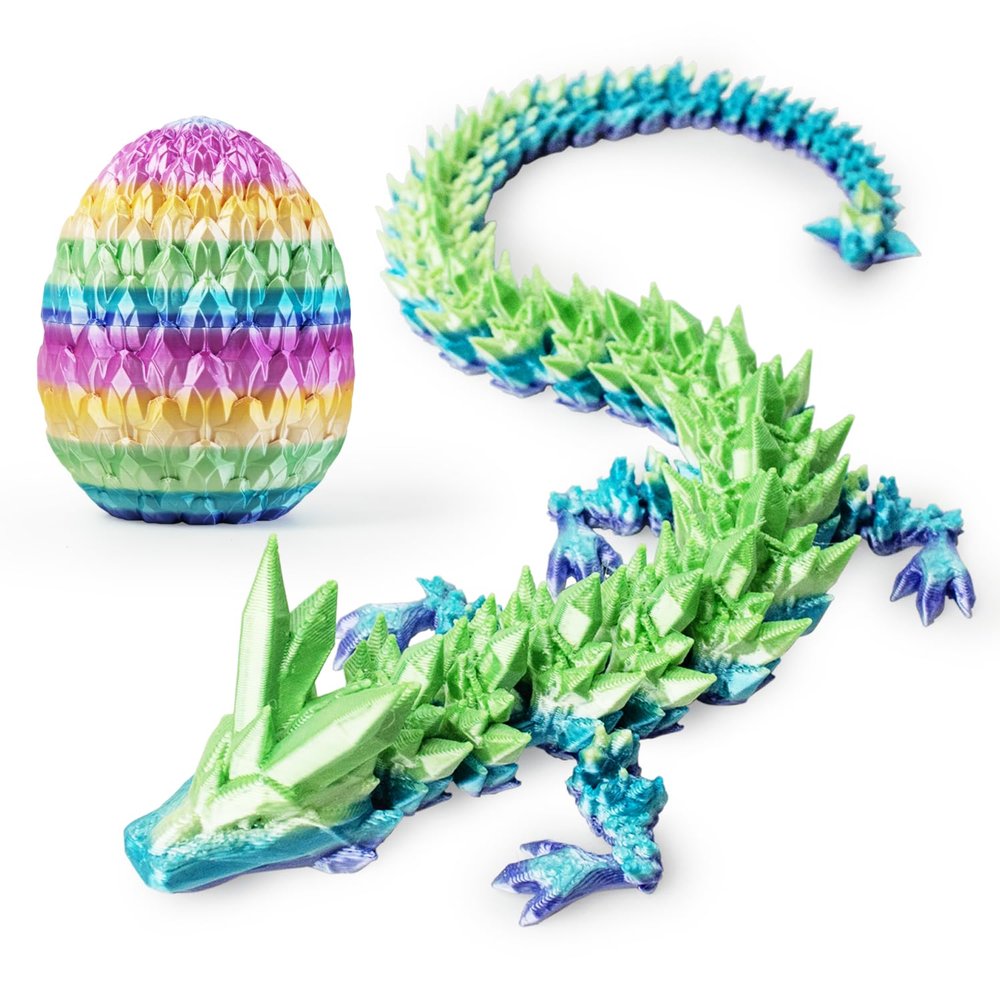 ACTICO 3D Printed Dragon Egg, Dragon Eggs with Dragon Inside, Articulated Crystal Dragon Fidget Toy, Dinosaur Eggs Toy, Fidget Toy for Teen Boy Kid (Rainbow- 12inch)