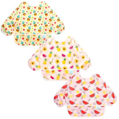 3 Pcs Long Sleeved Bib Set | Baby Waterproof Bibs with Pocket Bundle | Toddler Bib with Sleeves and Crumb Catcher | Stain and Odor Resistance Play Smock Apron - Pack of 3 | 6-12 Months