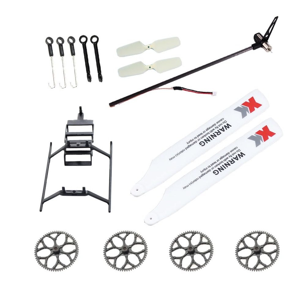 KingVal Replacement Landing Gear Propeller Main Gear Pull Rod Tail Assembly RC Parts Combo Compatible with WLtoys XK K110 K110S RC Helicopter