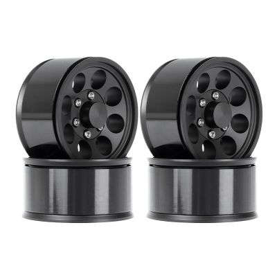 WONFAST 4PCS 1.55 inch Metal Beadlock Wheels Hub RC Aluminum Alloy Wheel Rim Replacement for Axial D90 TF2 Tamiya CC01 LC70 LC80 JIMNY 1/10 RC Crawler Car Upgrade Parts (Black)