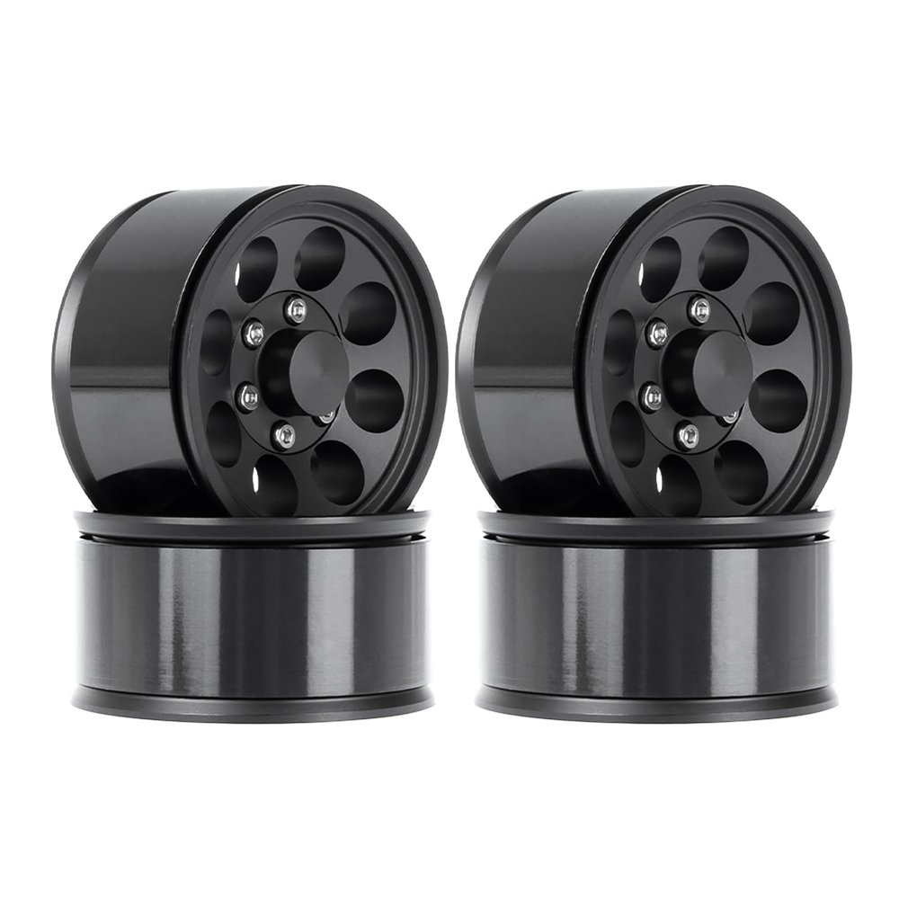 WONFAST 4PCS 1.55 inch Metal Beadlock Wheels Hub RC Aluminum Alloy Wheel Rim Replacement for Axial D90 TF2 Tamiya CC01 LC70 LC80 JIMNY 1/10 RC Crawler Car Upgrade Parts (Black)